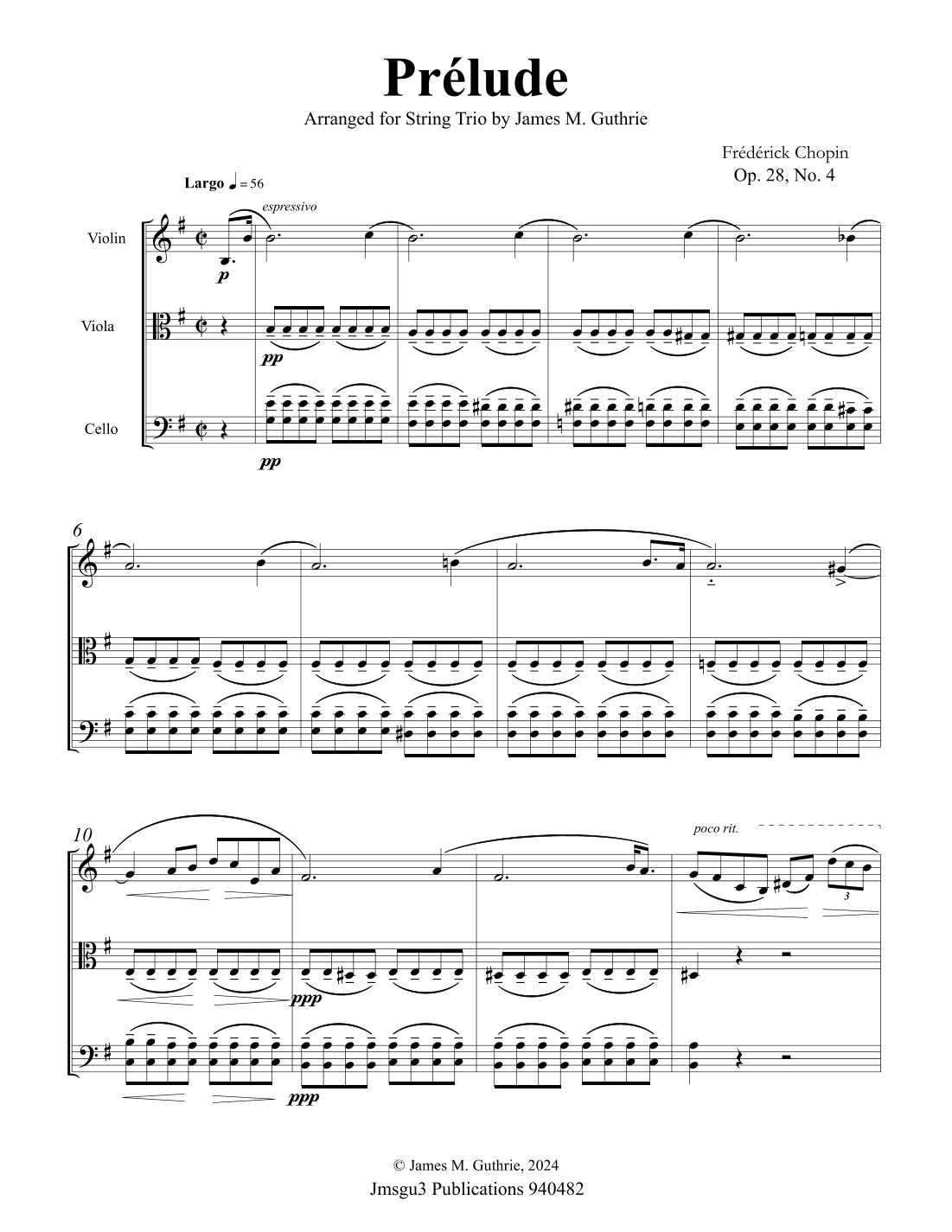 Chopin: Prelude Op. 28 No. 4 for String Trio (arr. James M. Guthrie)
