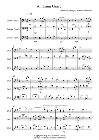 Amazing Grace for Double Bass Trio (arr. David Burndrett)