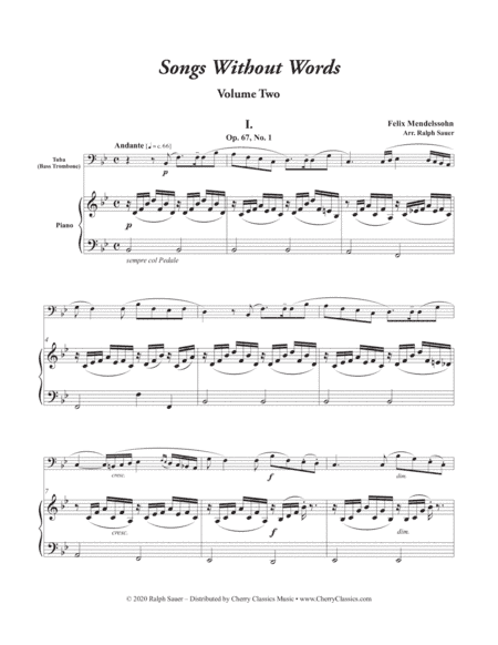 Six Songs Without Words for Tuba or Bass Trombone & Piano, Volume II (arr. Ralph Sauer)