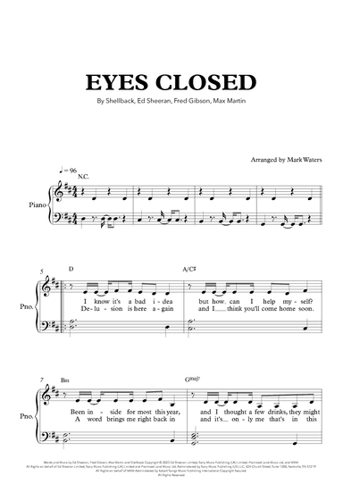 Eyes Closed (arr. Mark Waters)