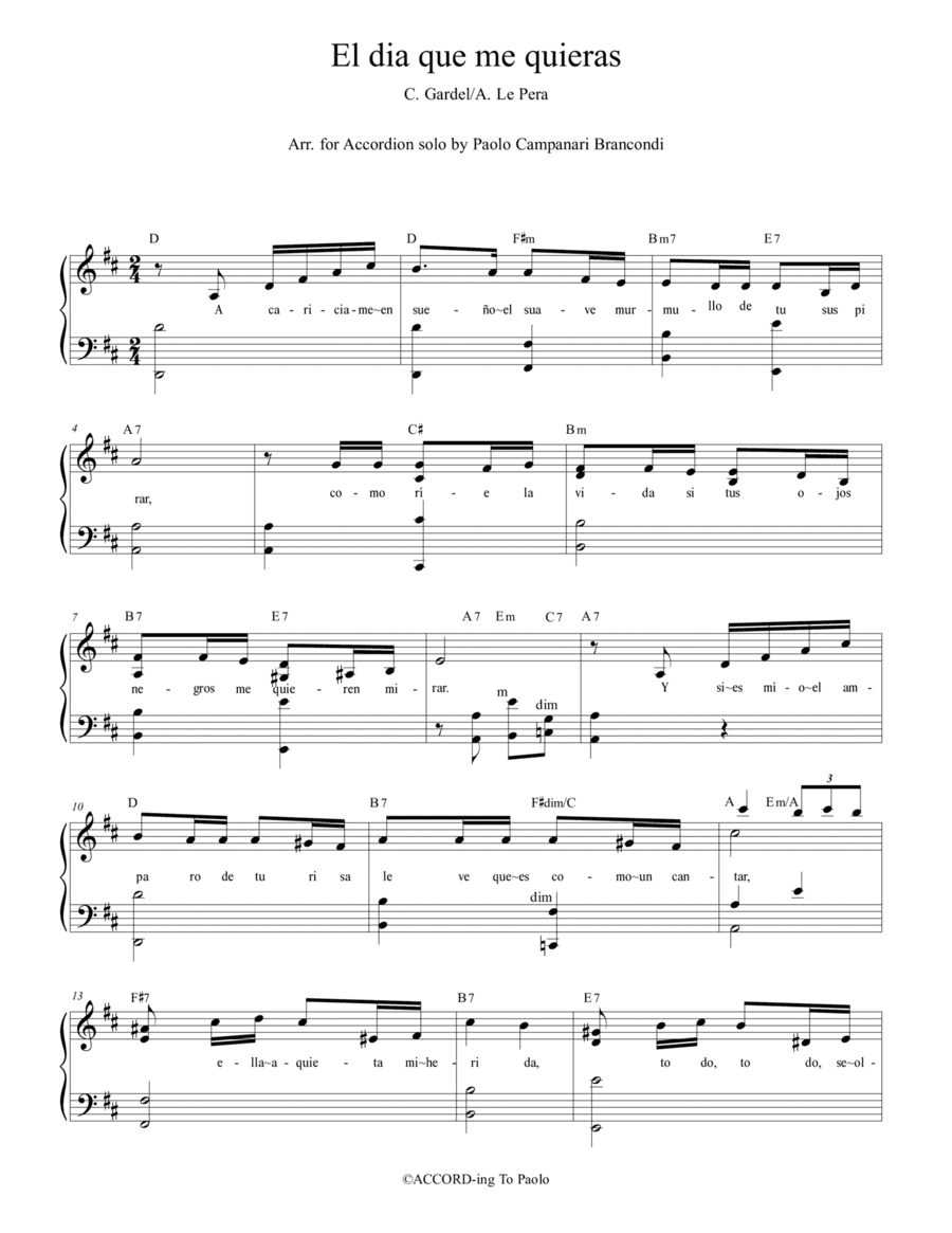 El dia que me quieras - Arr. for Accordion Solo (arr. Paolo Campanari Brancondi)