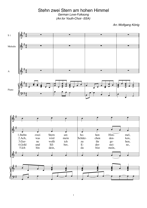 Stehen zwei Stern am hohen Himmel (arr. Wolfgang König)