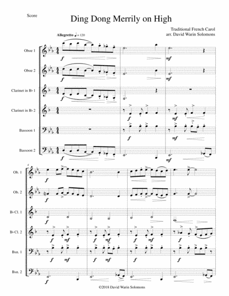 Ding Dong Merrily on high - jazzed up version for wind sextet (2 oboes, 2 clarinets, 2 bassoons) (arr. David Warin Solomons)