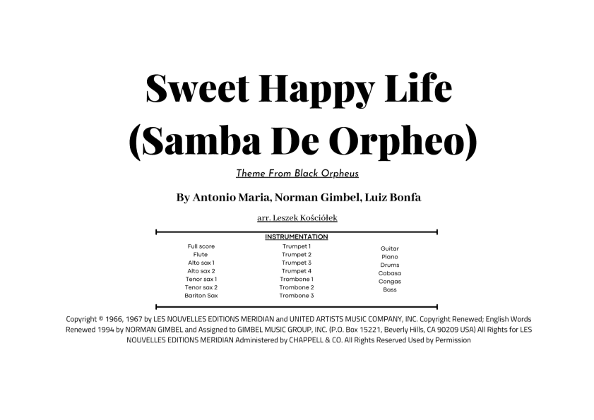 Sweet Happy Life (samba De Orpheo) (arr. Leszek Kościółek)