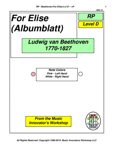 Beethoven - For Elise - Level D - (Key Map Tablature) (arr. John M. Honeycutt)