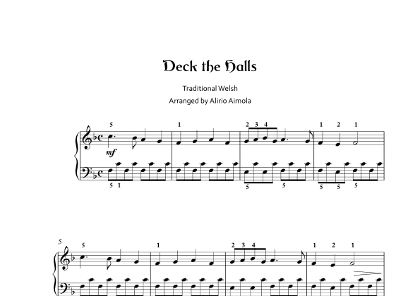 Deck the Halls (intermediate piano) (arr. Alirio Aimola)