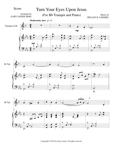 TURN YOUR EYES UPON JESUS (Bb Trumpet Piano and Trumpet Part) (arr. Gary Lanier)