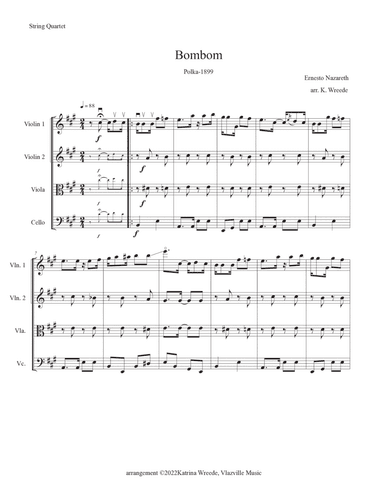 Bom Bom (Brazilian Polka) for String Quartet (arr. K. Wreede)