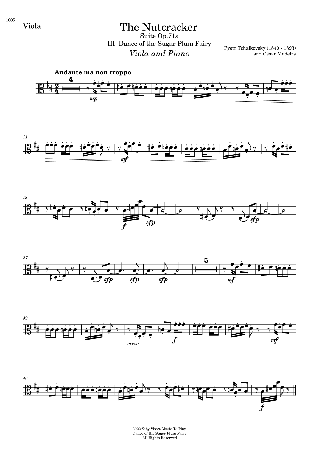 Dance of the Sugar Plum Fairy - Viola and Piano (Individual Parts) (arr. César Madeira)