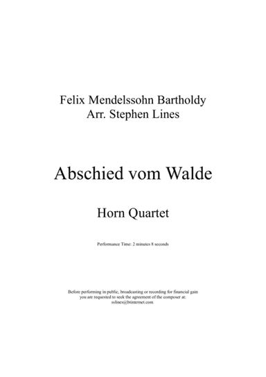 Abshied vom Walde for horn quartet (arr. Stephen Lines)