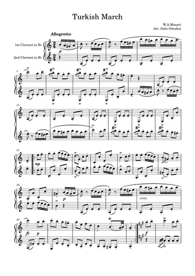 W.A.Mozart: Turkish March for two clarinets (arr. Saho Omukai)