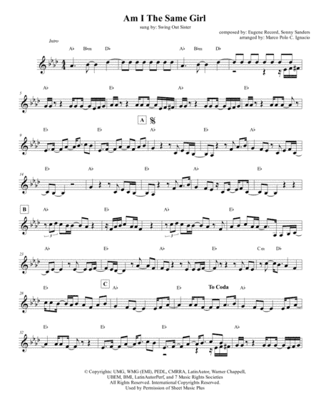 Am I The Same Girl - Swing Out Sister (arr. Marco Polo Ignacio)