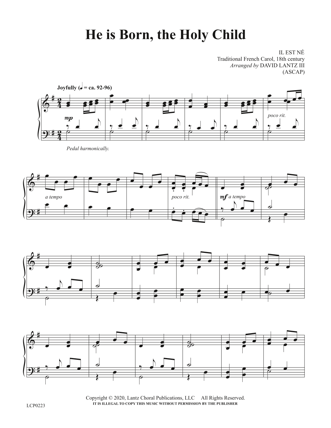 He is Born, the Holy Child (arr. David Lantz III)