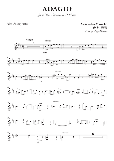 Marcello's Adagio for Alto Saxophone and Piano (arr. Diego Marani)