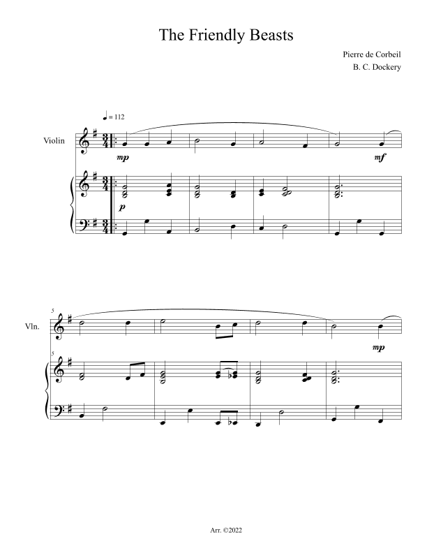 The Friendly Beasts (Violin Solo with Piano Accompaniment) (arr. B. C. Dockery)