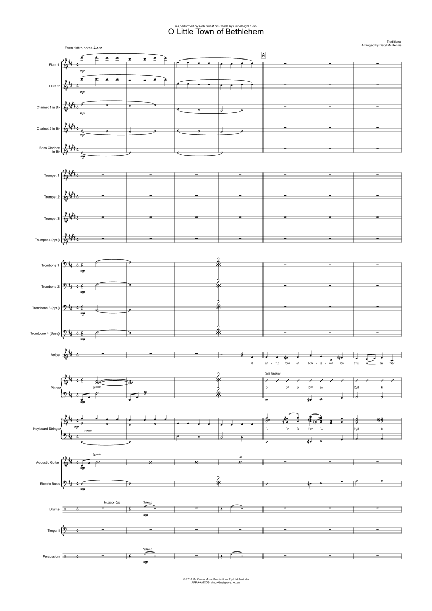 O Little Town of Bethlehem Vocal and Big Band Key of D to Eb (arr. Daryl McKenzie)