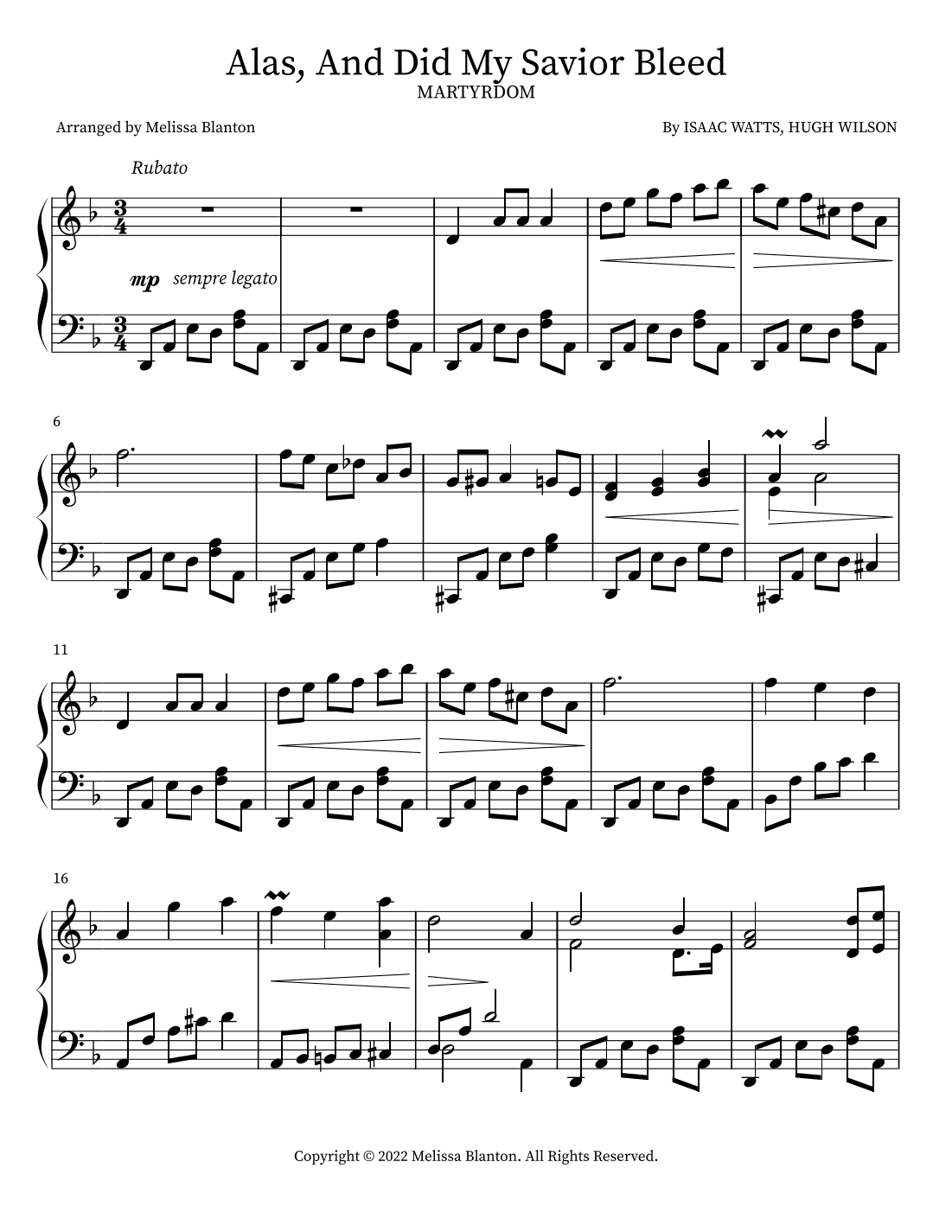 Alas! And Did My Savior Bleed (arr. Melissa Blanton)