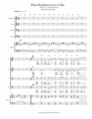 What Wondrous Love is This - Mary's Love (Christmas song) - SATB and piano (arr. Connie Boss)