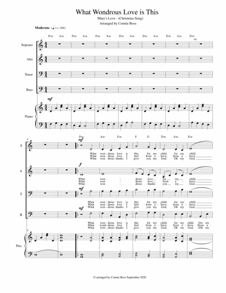 What Wondrous Love is This - Mary's Love (Christmas song) - SATB and piano (arr. Connie Boss)