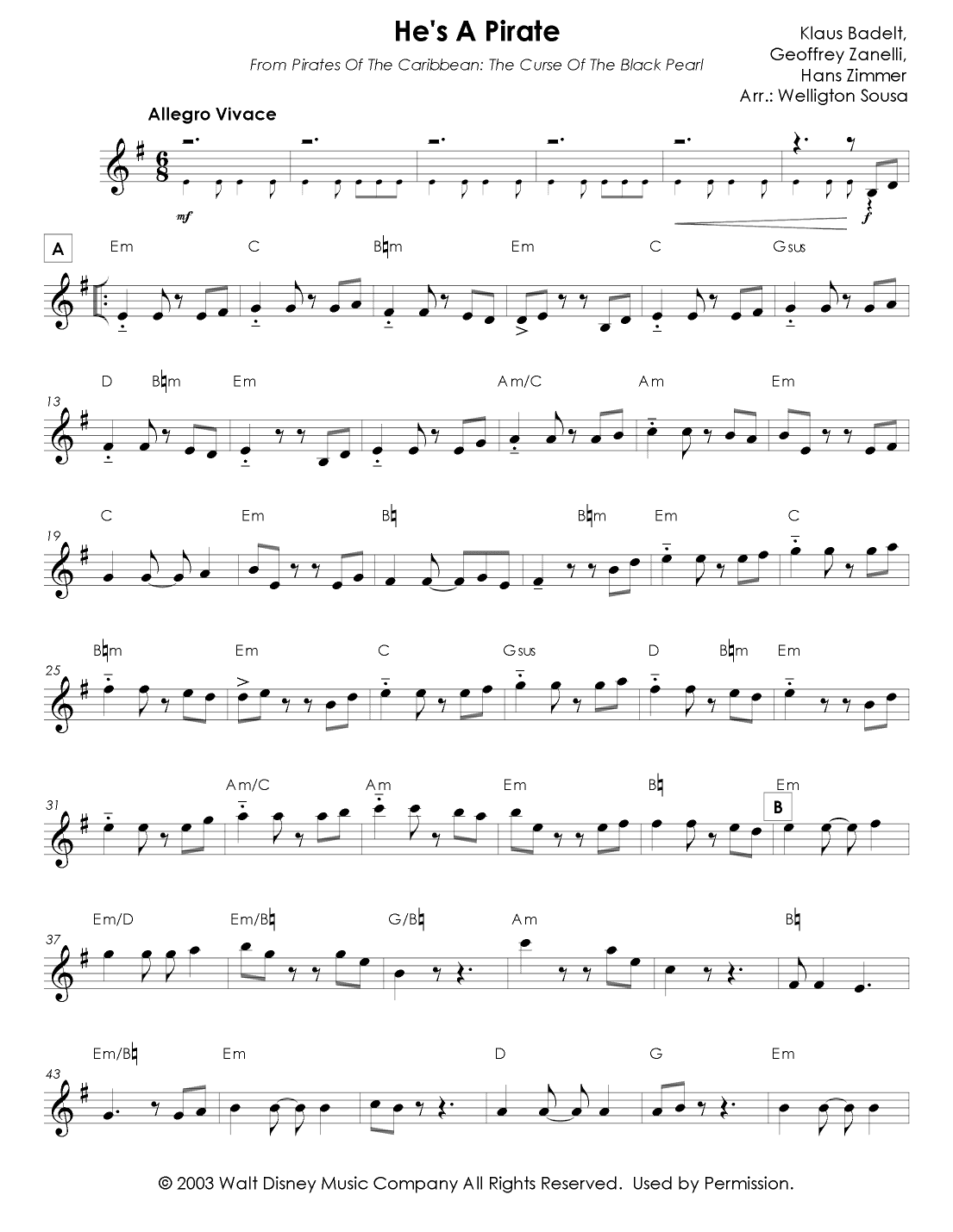 He's A Pirate (arr. Jose Welligton Sousa de Castro)