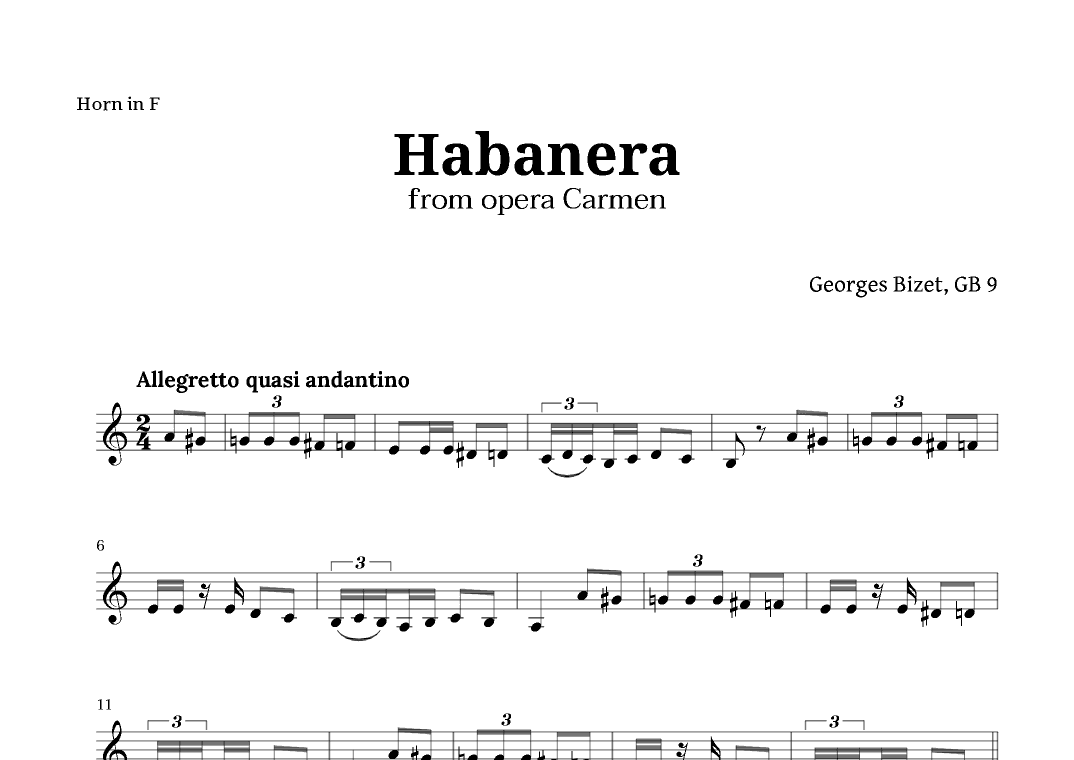 Habanera from Carmen by Bizet for French Horn Solo (arr. Langanho)