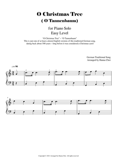 O Christmas Tree (O Tannenbaum) for Piano Solo - Easy Level (arr. Hanna Choi)
