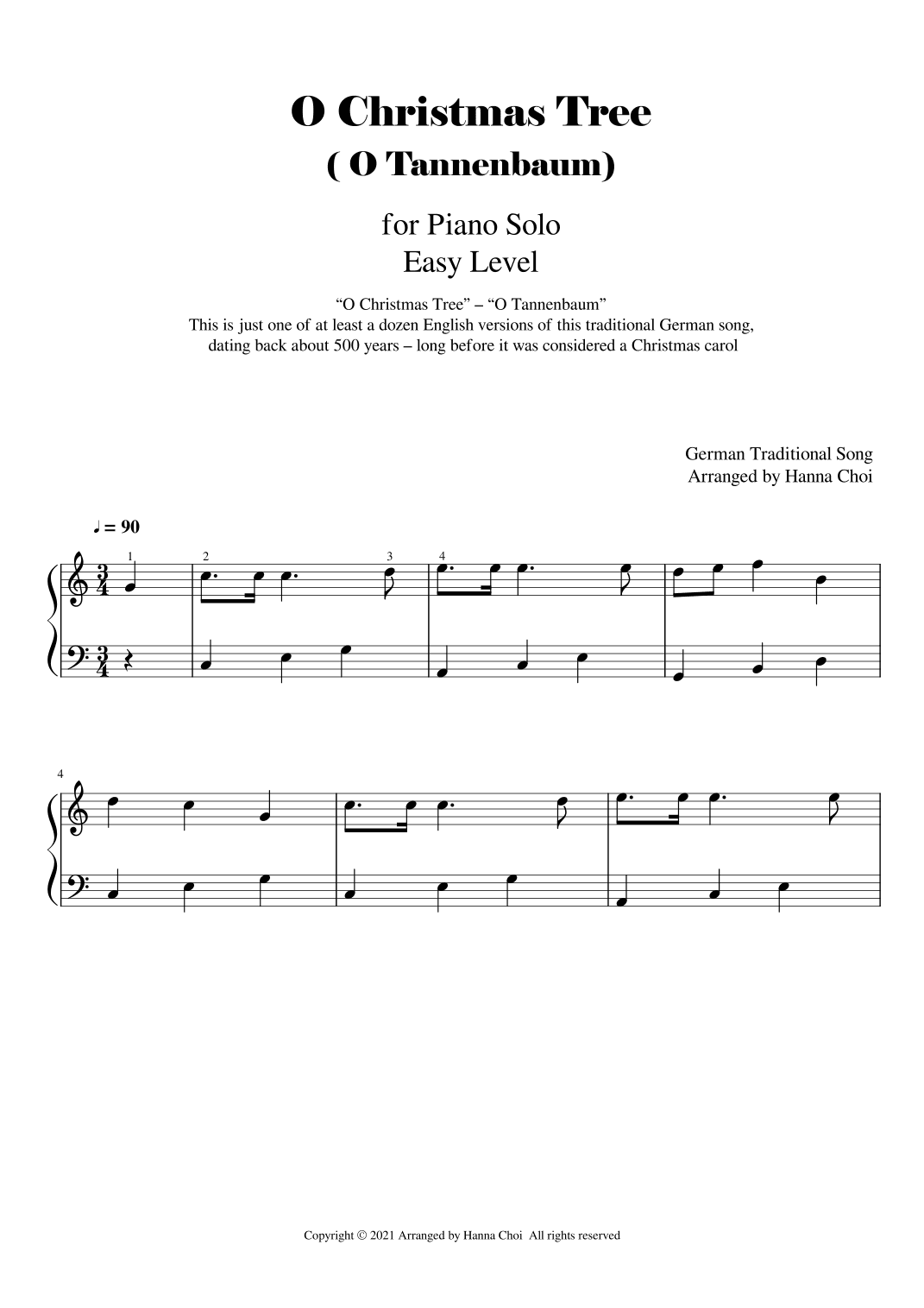 O Christmas Tree (O Tannenbaum) for Piano Solo - Easy Level (arr. Hanna Choi)