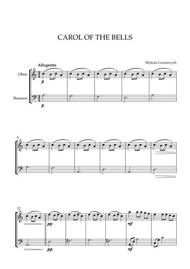 Mykola Leontovych - Carol of The Bells (for Oboe and Bassoon) (arr. Cadenza Editions)