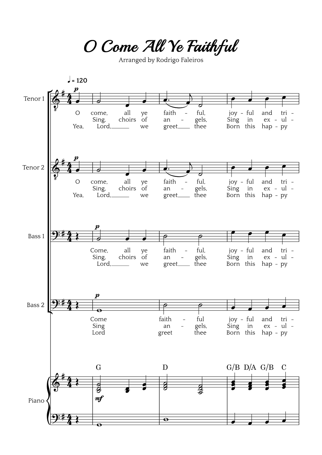 O Come All Ye Faithful (TTBB choir and piano accompaniment) (arr. Rodrigo Faleiros)