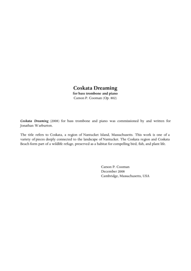 Carson Cooman - Coskata Dreaming (2008) for bass trombone and piano