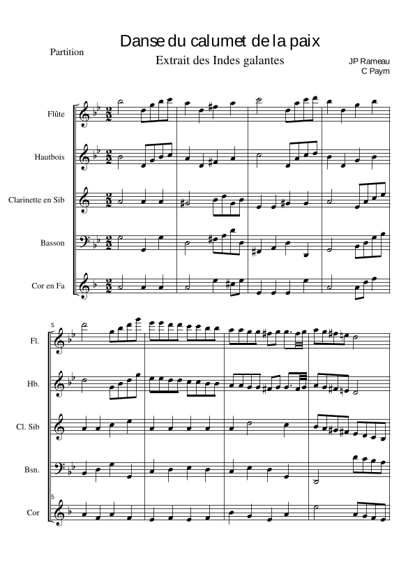 Rameau Danse du calumet de la paix - woodwind quintet (arr. Christophe Paym)