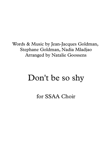 Don't Be So Shy (arr. Natalie Goossens)