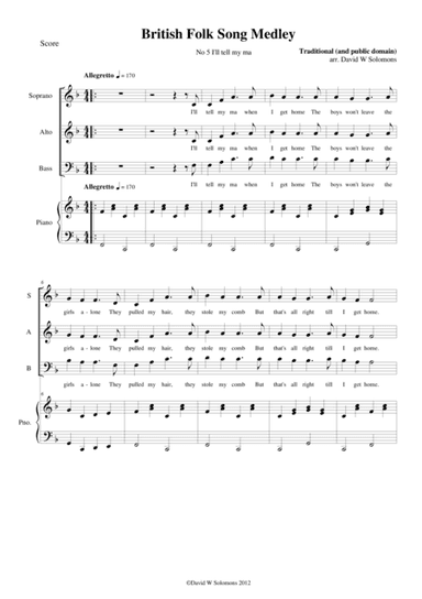 I'll tell my ma (the Belle of Belfast city) for SAB choir and piano (arr. David Warin Solomons)