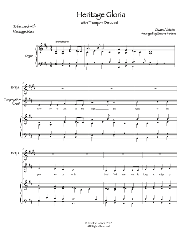 Heritage Mass Parts, "GLORIA" Trumpet Descant & Organ (arr. Brooks Holmes)