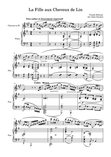 C.Debussy: La Fille aux Cheveux de Lin for clarinet and piano (arr. Saho Omukai)