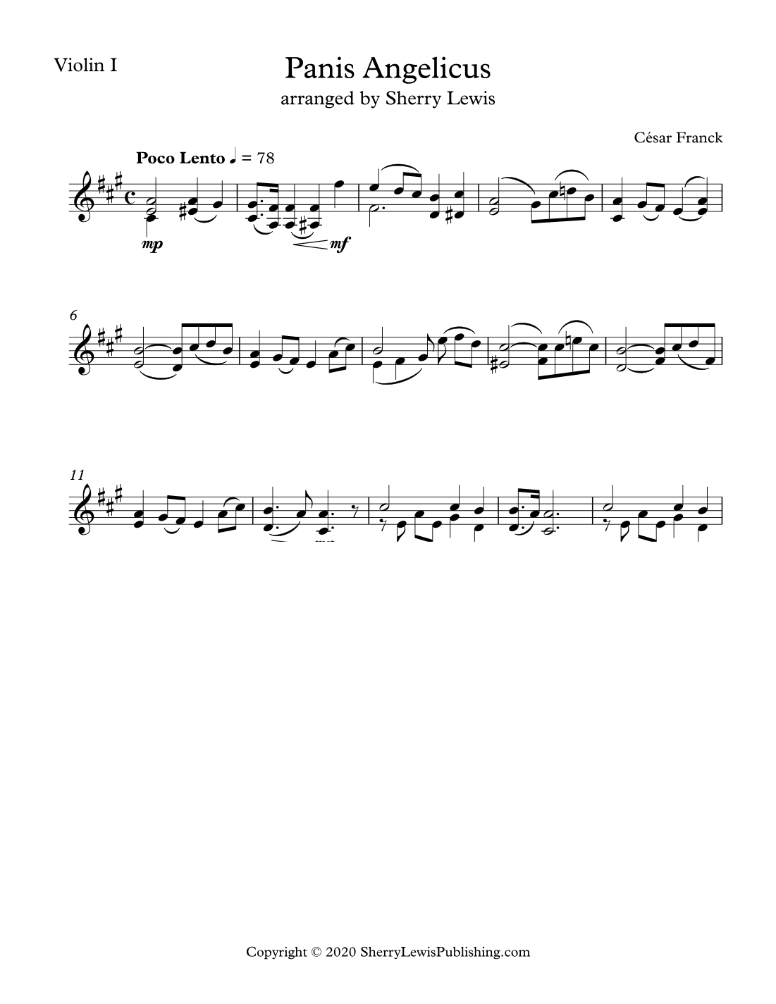 PANIS ANGELICUS  Violin Solo, Intermediate Level (arr. Sherry Lewis)