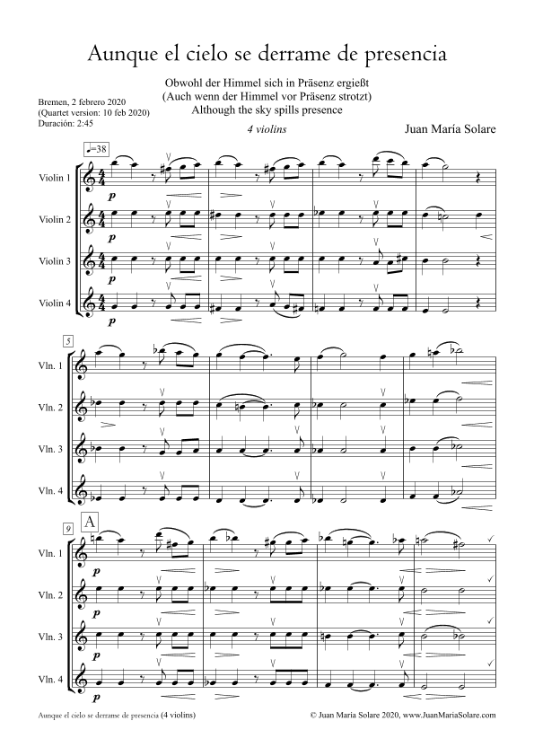 Aunque el cielo se derrame de presencia [4 violins]