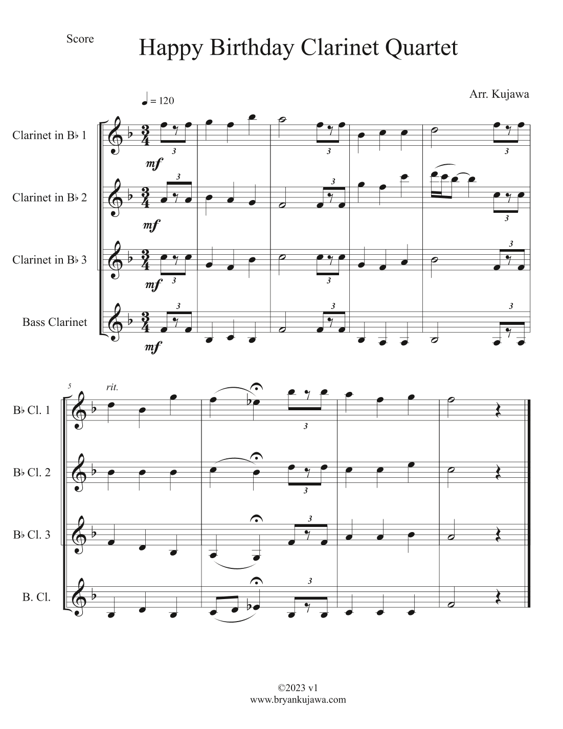 Happy Birthday Clarinet Quartet (arr. Bryan Kujawa)