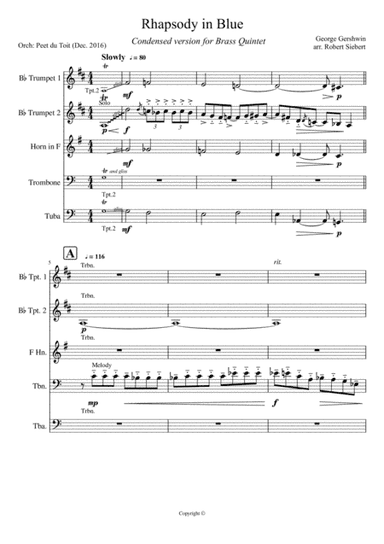 Rhapsody in Blue - G Gershwin (condensed version for Brass Quintet) (arr. R Siebert & Peet du Toit)