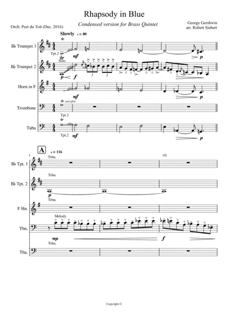Rhapsody in Blue - G Gershwin (condensed version for Brass Quintet) (arr. R Siebert & Peet du Toit)