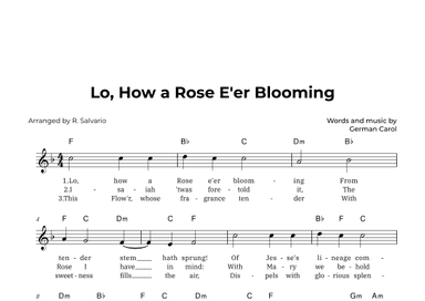 Lo, How a Rose E'er Blooming (Key of F Major) (arr. R. Salvario)