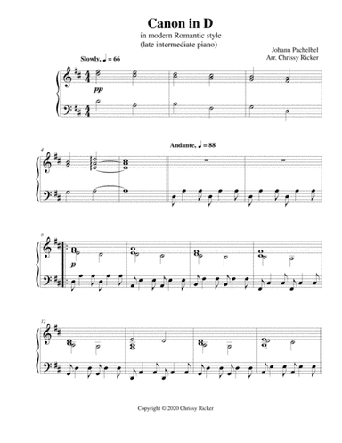 Canon in D (in modern Romantic style) - late intermediate piano (arr. Chrissy Ricker)