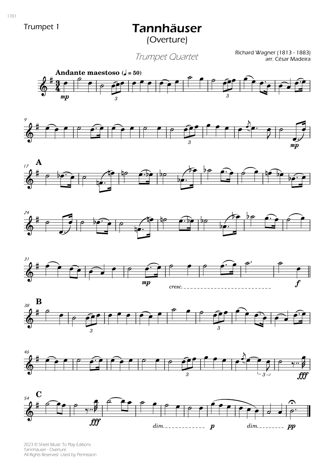 Tannhäuser (Overture) - Trumpet Quartet (Individual Parts) (arr. César Madeira)