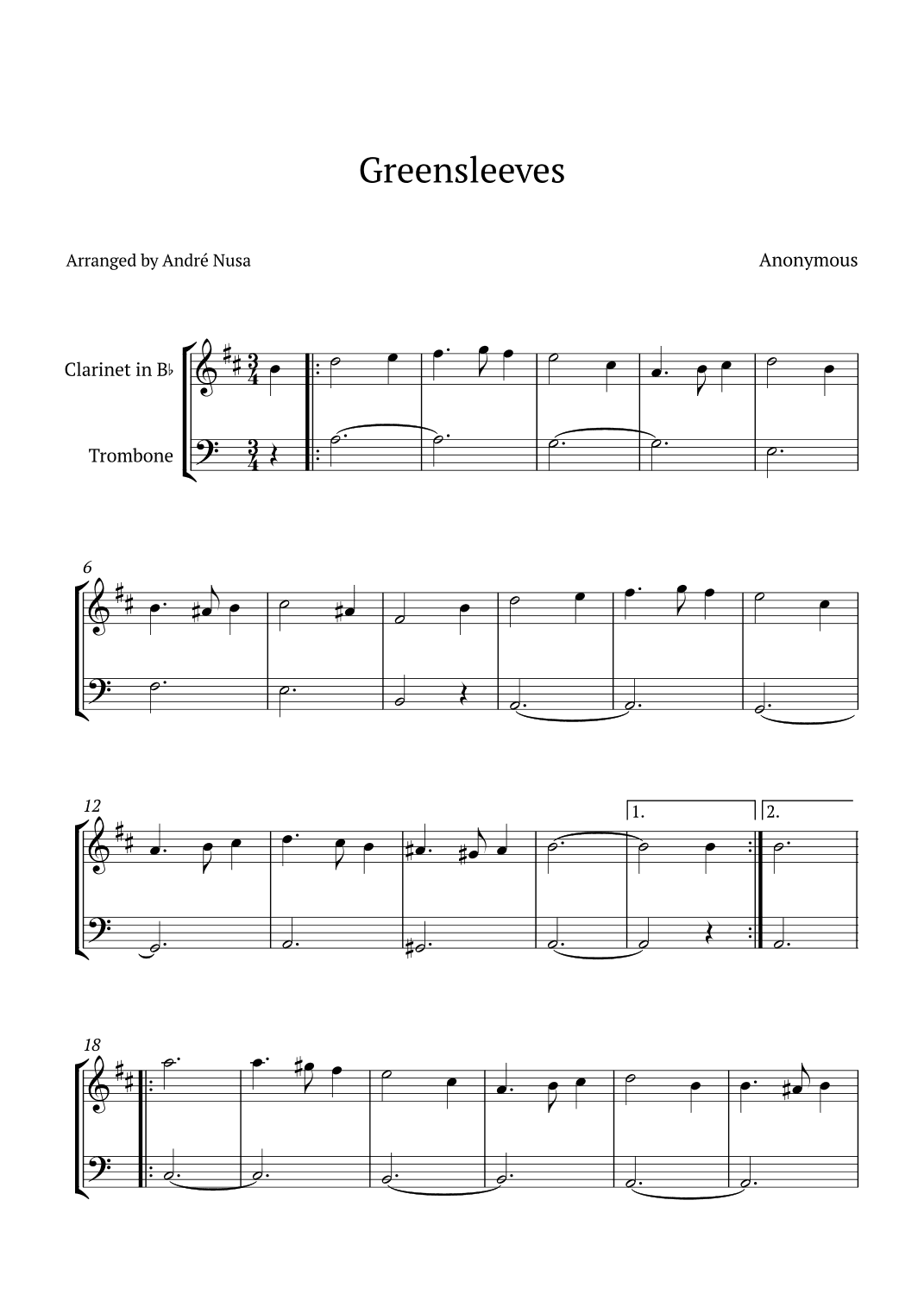 Greensleeves (arr. André Nusa)