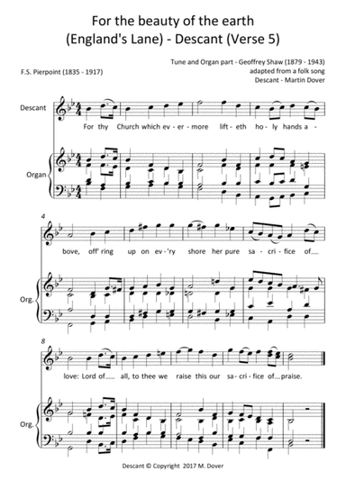 For the beauty of the earth - Descant - England's Lane Tune (arr. Martin Dover)