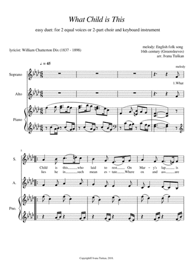 What Child is This,  for SA, and piano, F minor (arr. Ivana Tuskan)