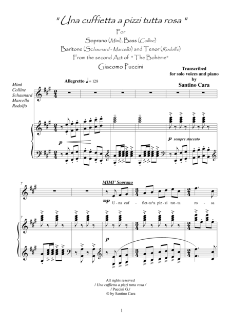 Puccini - La Bohème (Act2) Una cuffietta a pizzi tutta rosa - Solo voices and Piano (arr. Santino Cara)