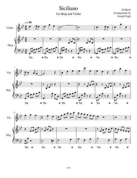 Siciliano by J.S. Bach for harp and violin (arr. Joseph Pugh)