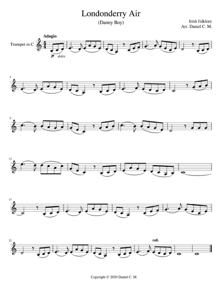 Danny Boy for C trumpet and piano (arr. Daniel C. M.)