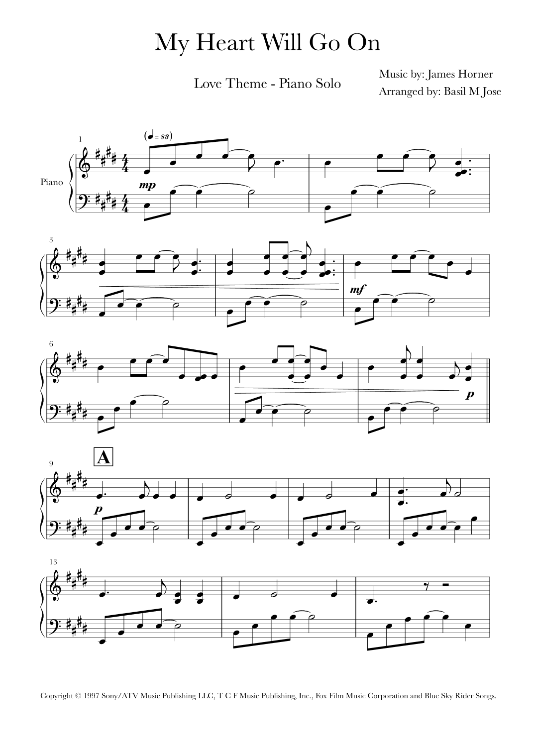 My Heart Will Go On (love Theme From 'titanic') (arr. Basil M Jose)